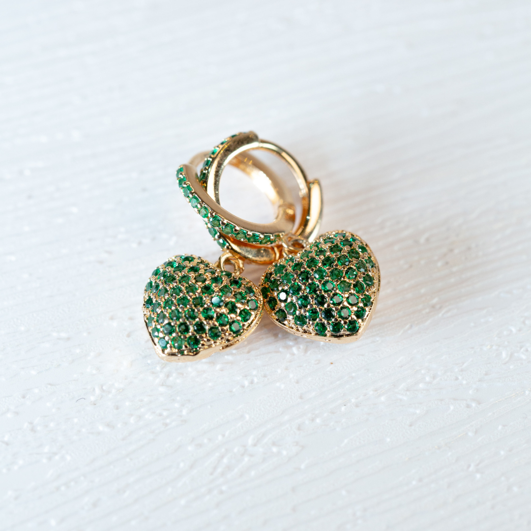 CAROLINE green sparkle heart huggies