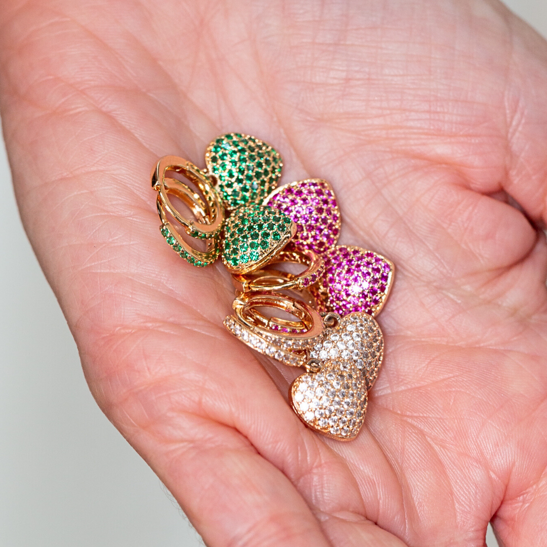 CAROLINE green sparkle heart huggies