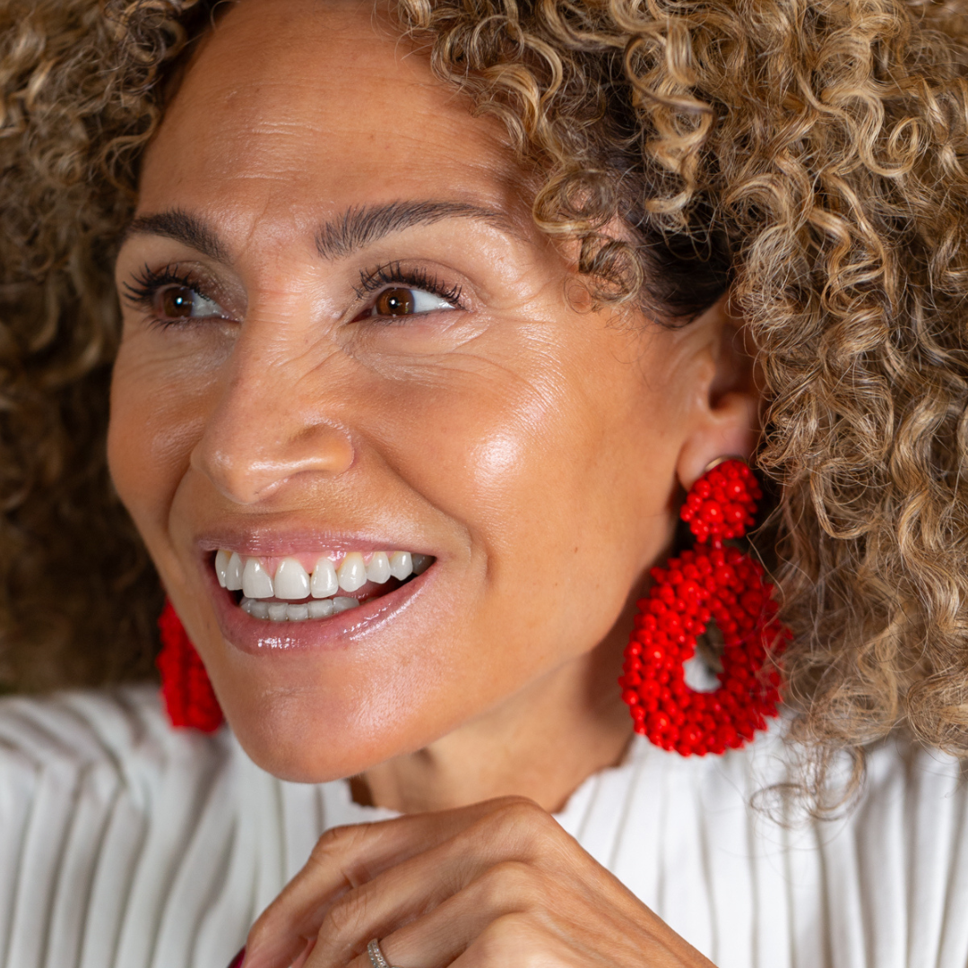Red beaded statement earrings