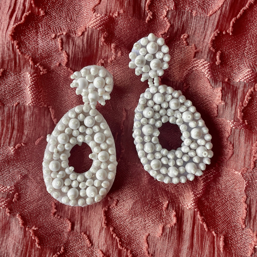ANNIE white beaded maxi dangles