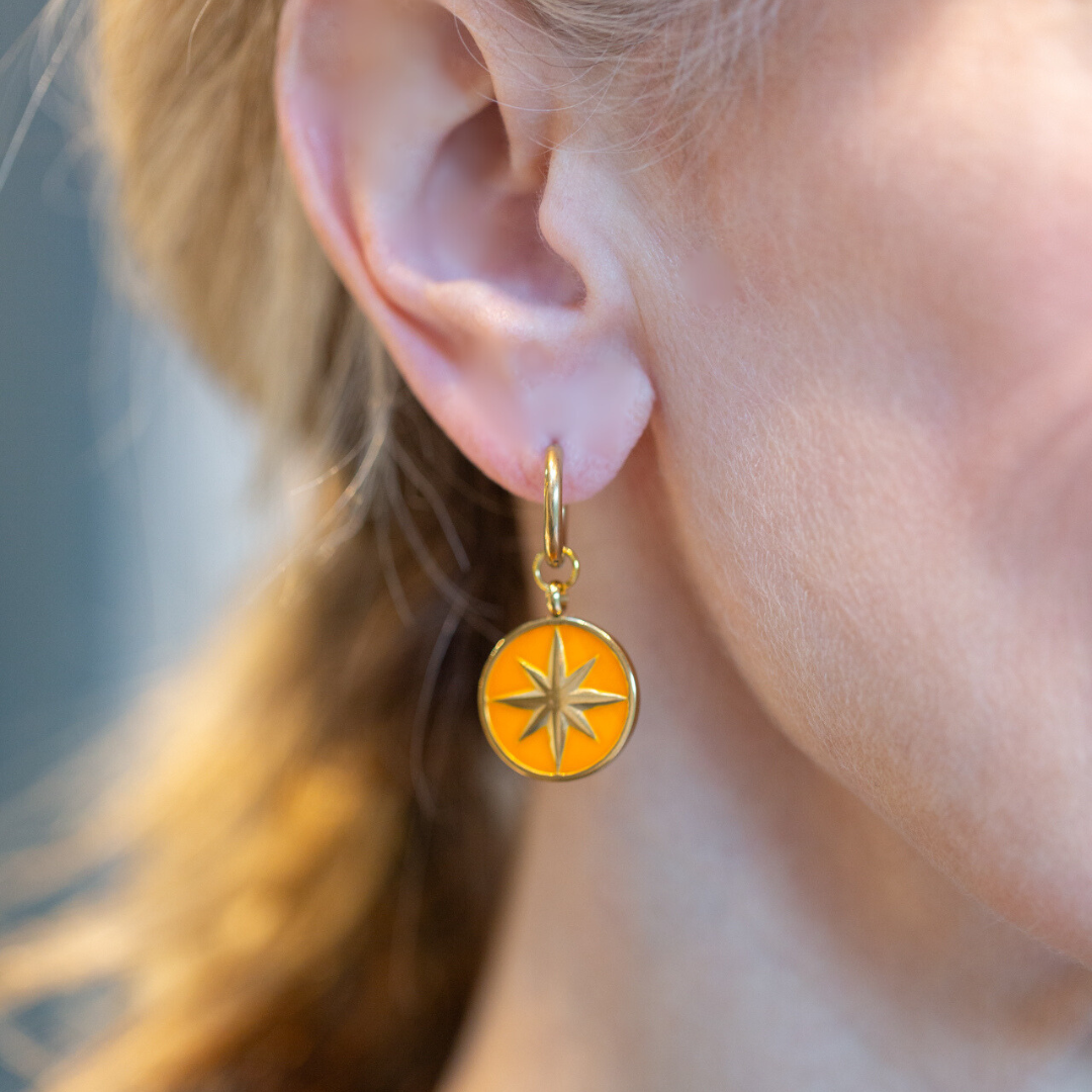 Yellow enamel pendant huggies