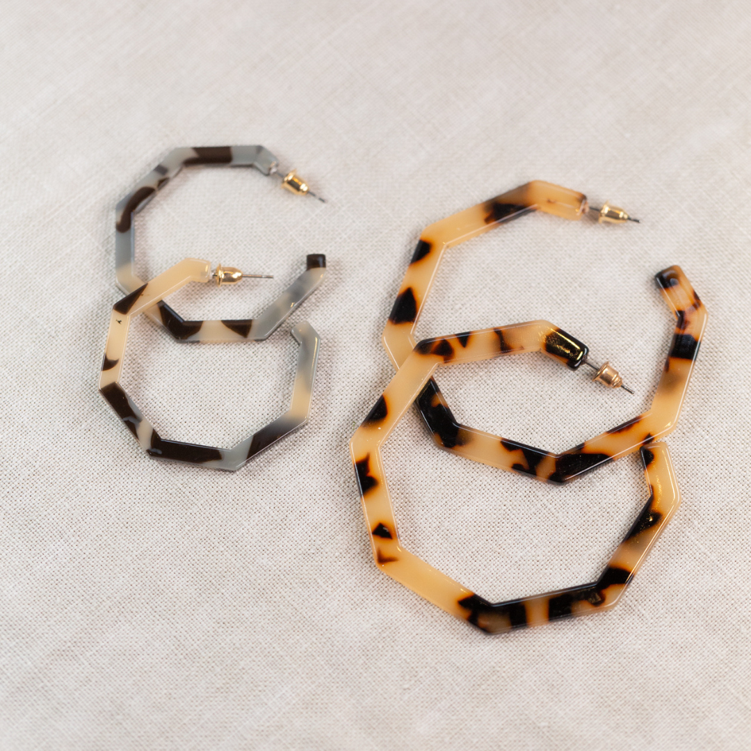 Midi tortoiseshell hexagon hoops