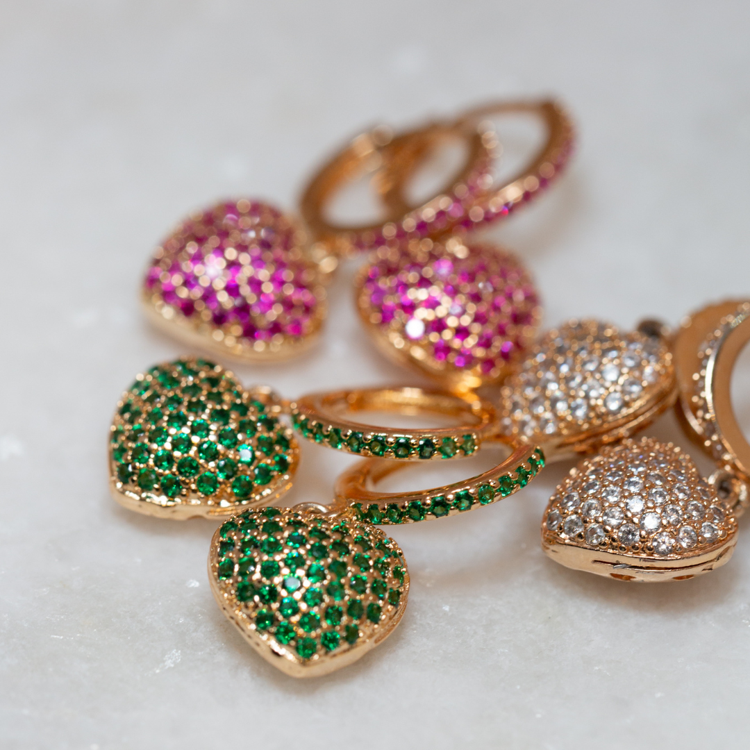 CAROLINE green sparkle heart huggies