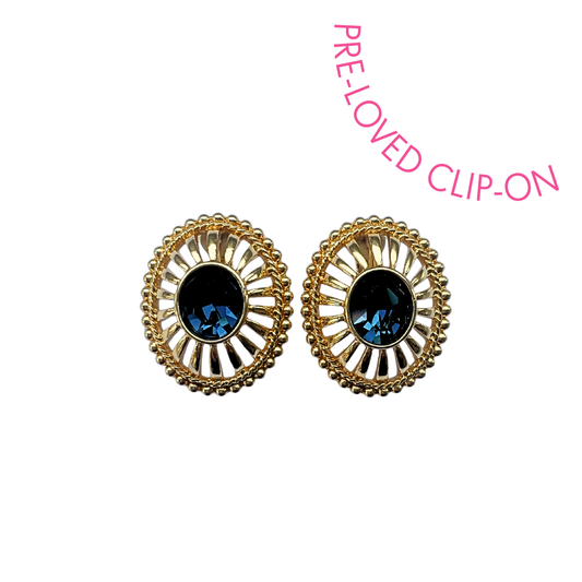 Gold and blue stone clip-on statement earrings
