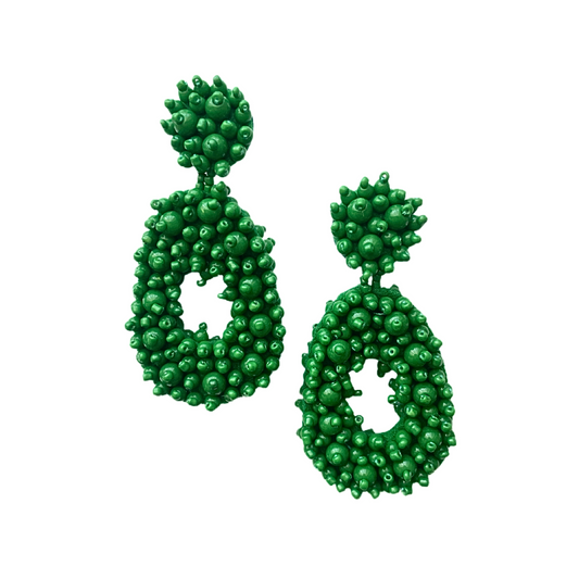 Green beaded statement earrings