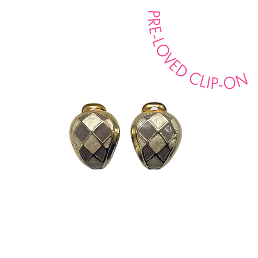 Gold chequered enamel clip-ons
