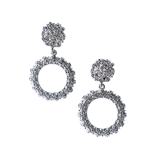 Silver hoop pendant earrings