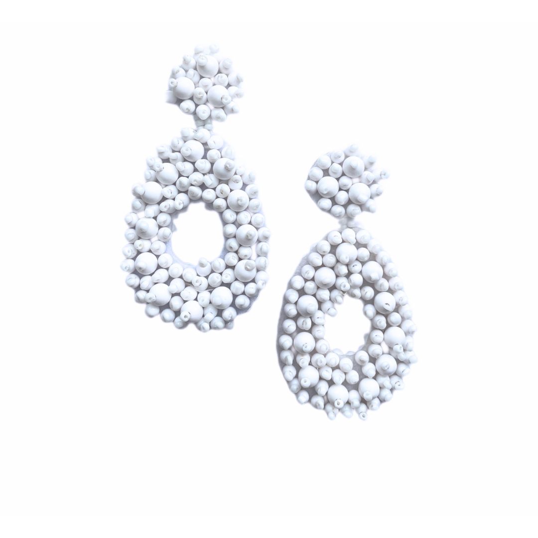 ANNIE white beaded maxi dangles