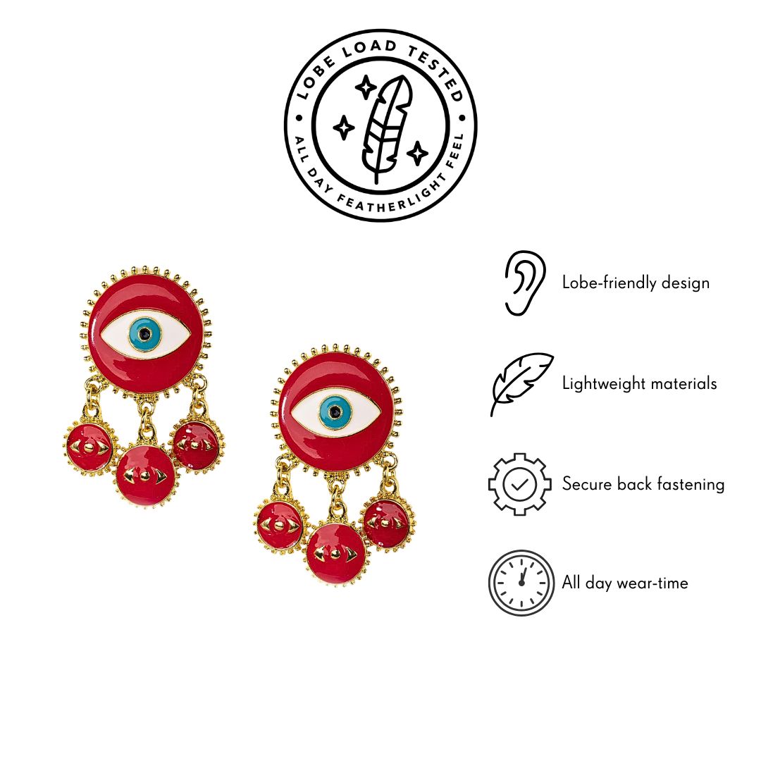 Red evil eye statement earrings
