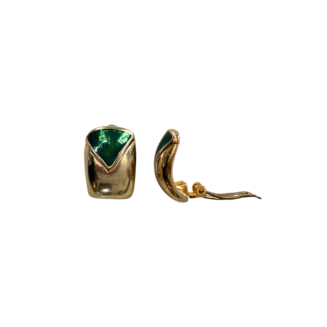 MITZI gold & green enamel clip-on earrings