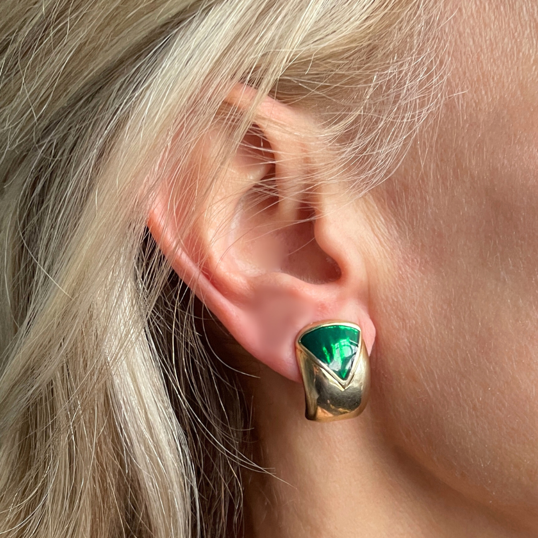 MITZI gold & green enamel clip-on earrings