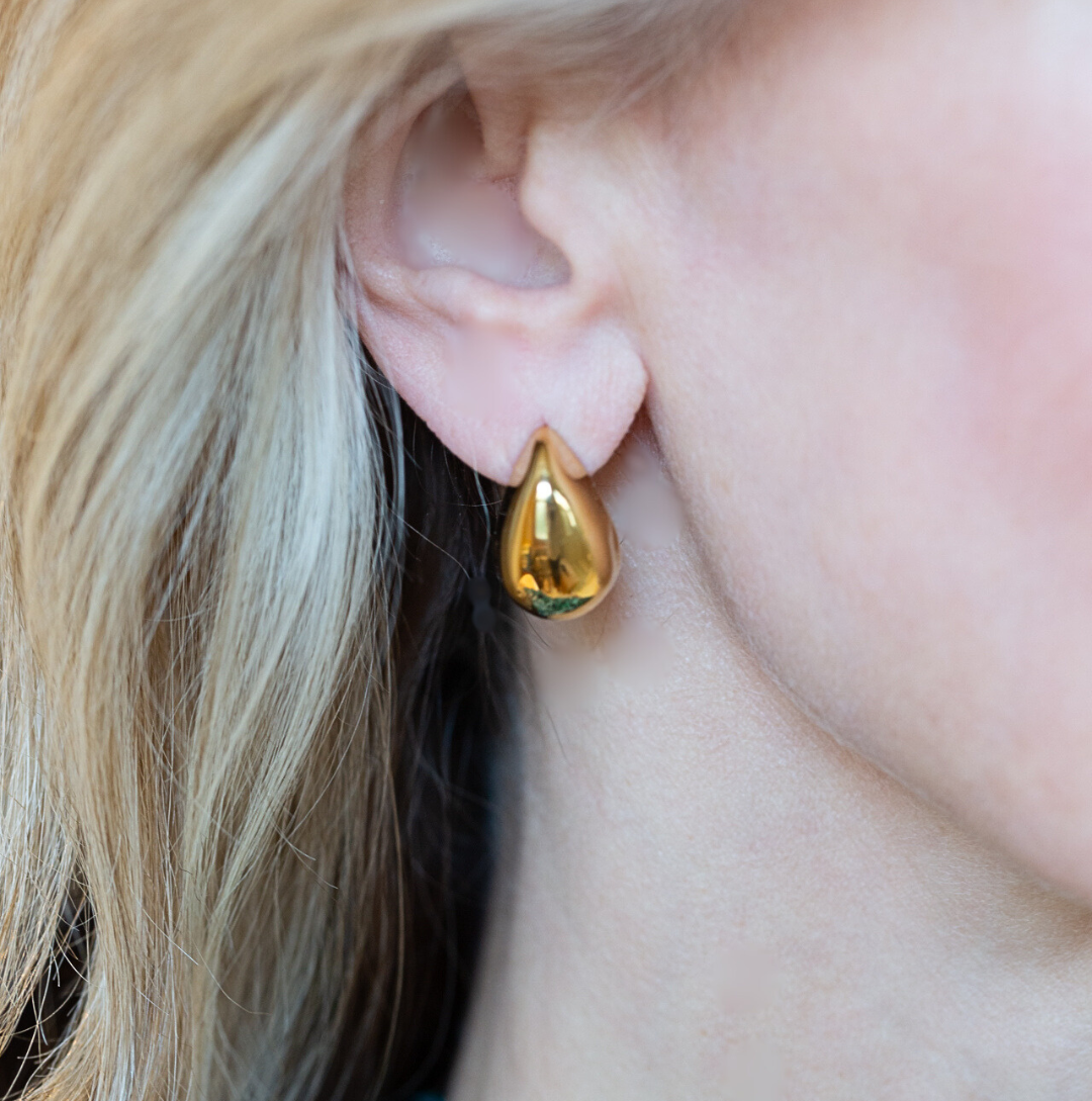 Gold teardrop studs