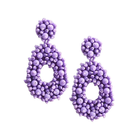 Lilac beaded statement earrings