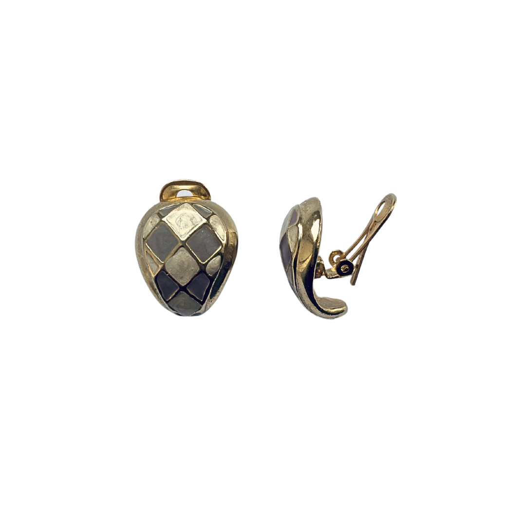 MARIANNE vintage chequered enamel clip-ons