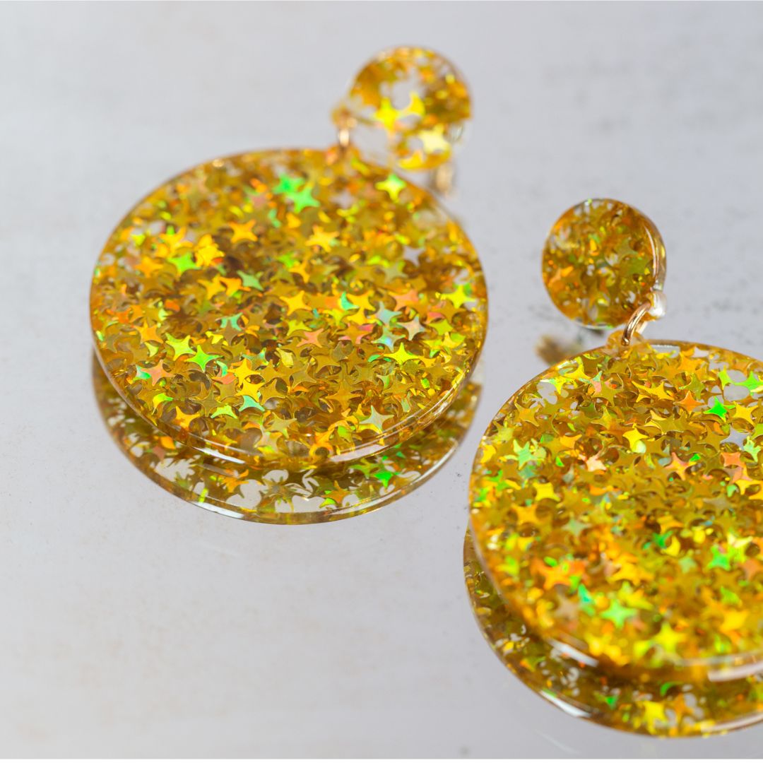 Yellow disco dangle earrings