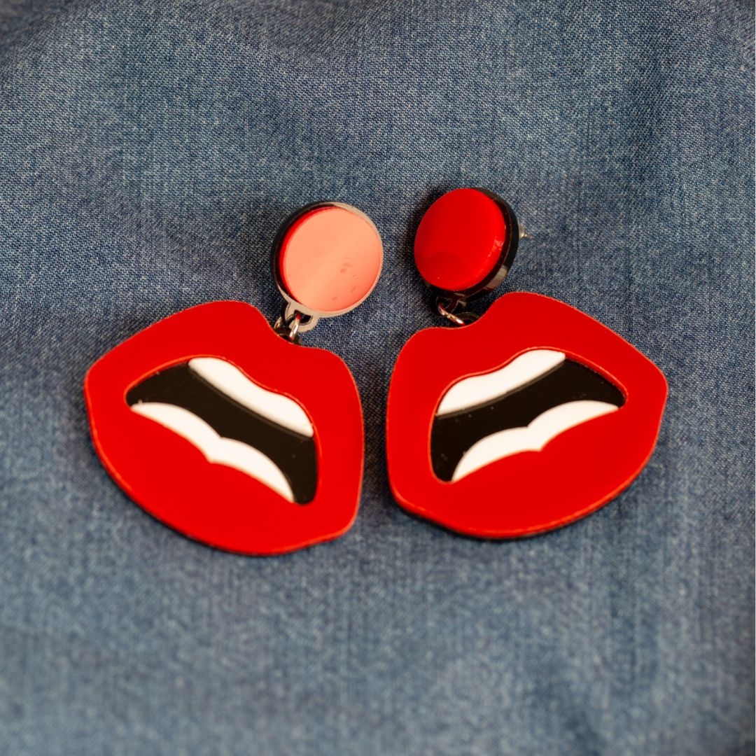 Red lips statement earrings