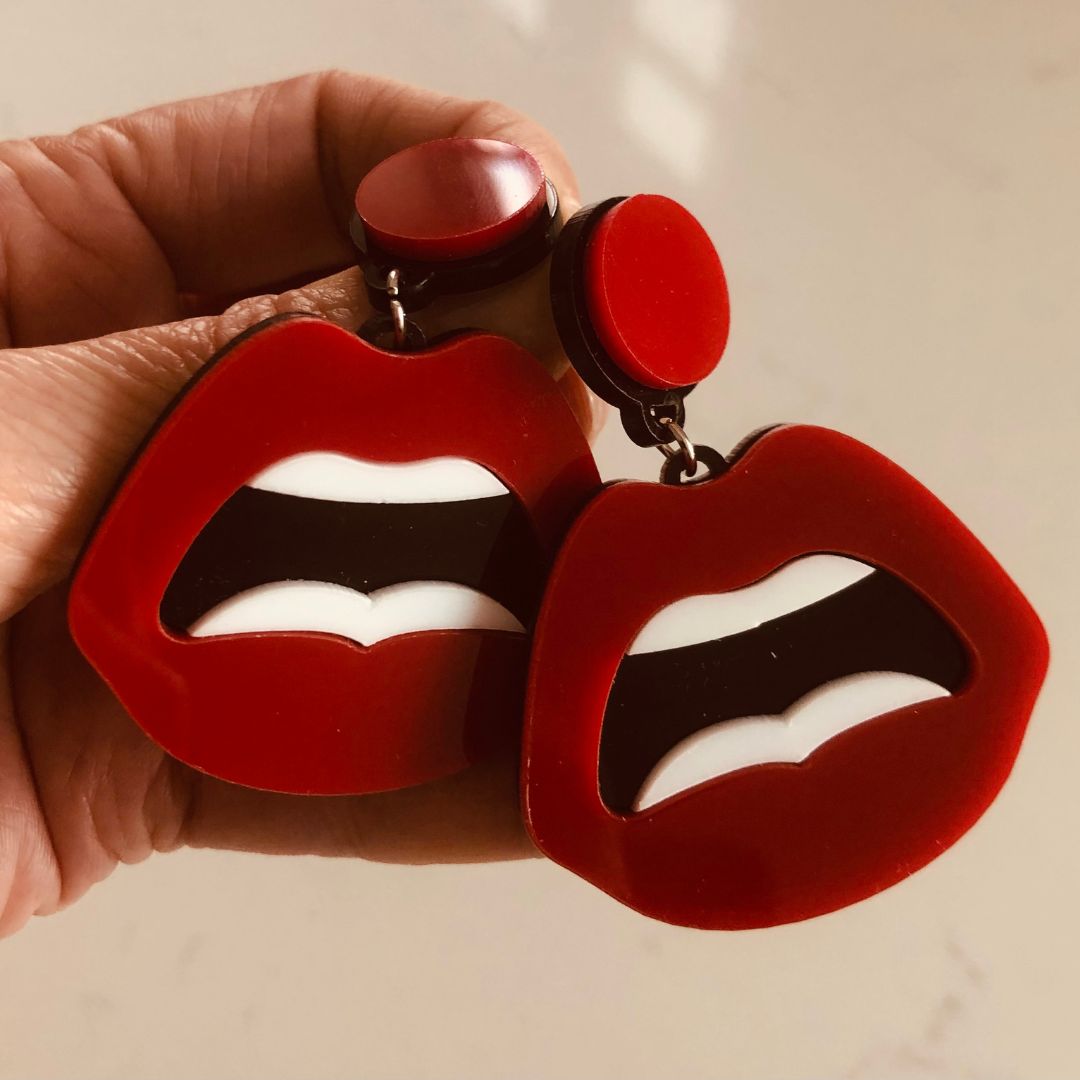 Red lips statement earrings