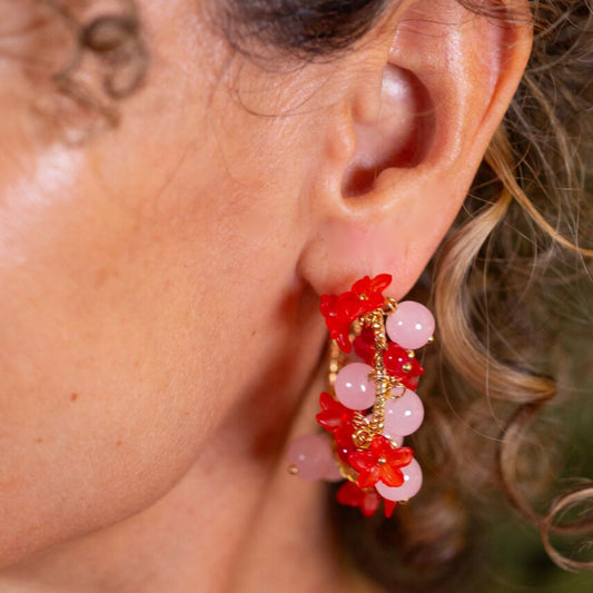 Red and pink beaded hoops