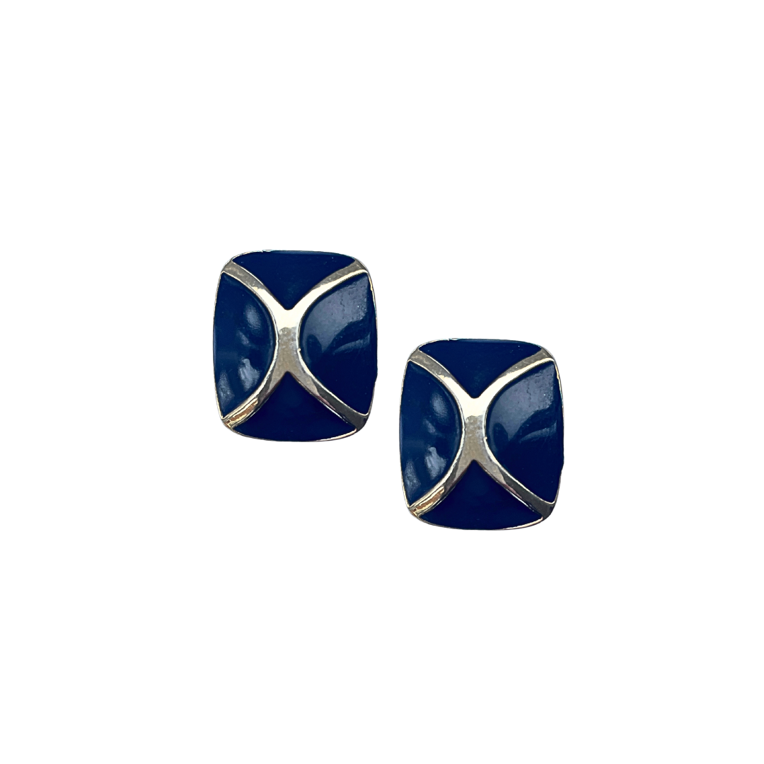 Gold & navy vintage clip-ons