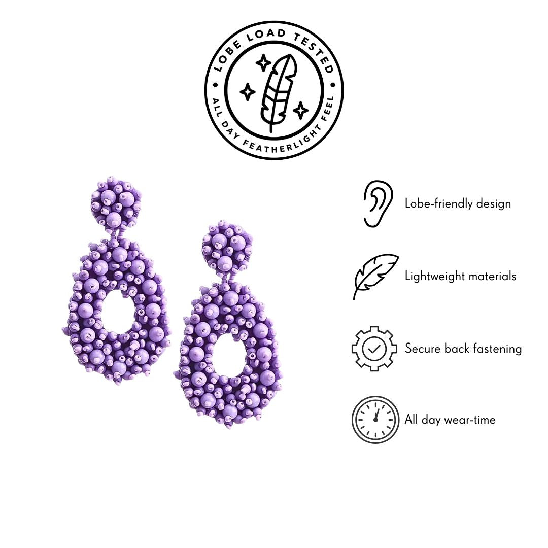 Lilac beaded statement earrings