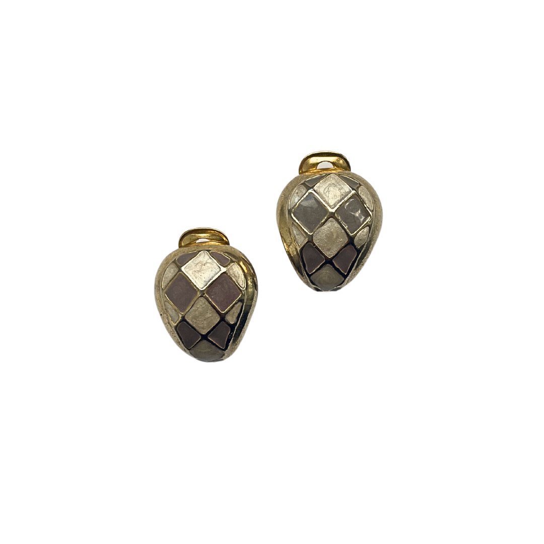 MARIANNE vintage chequered enamel clip-ons