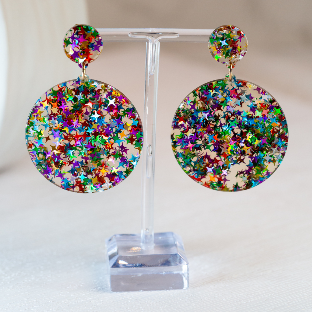 Multicolour disco dangle earrings