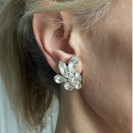 Crystal Leaf Design Clip-On Earrings