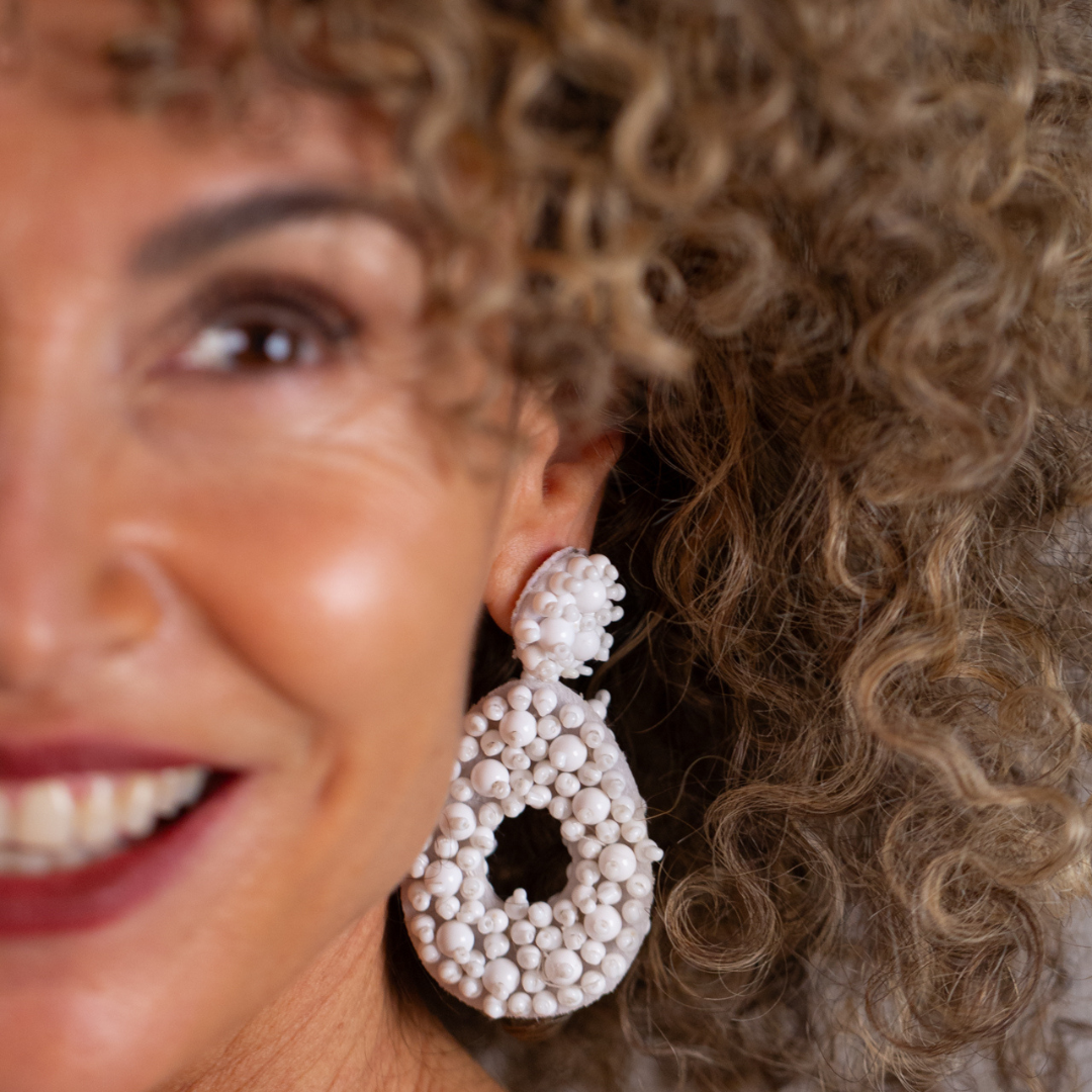 ANNIE white beaded maxi dangles