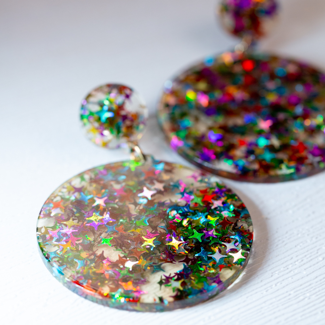 Multicolour disco dangle earrings