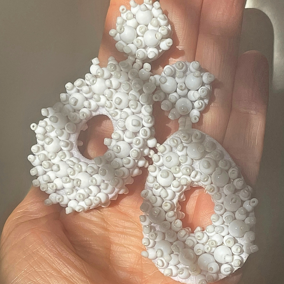ANNIE white beaded maxi dangles