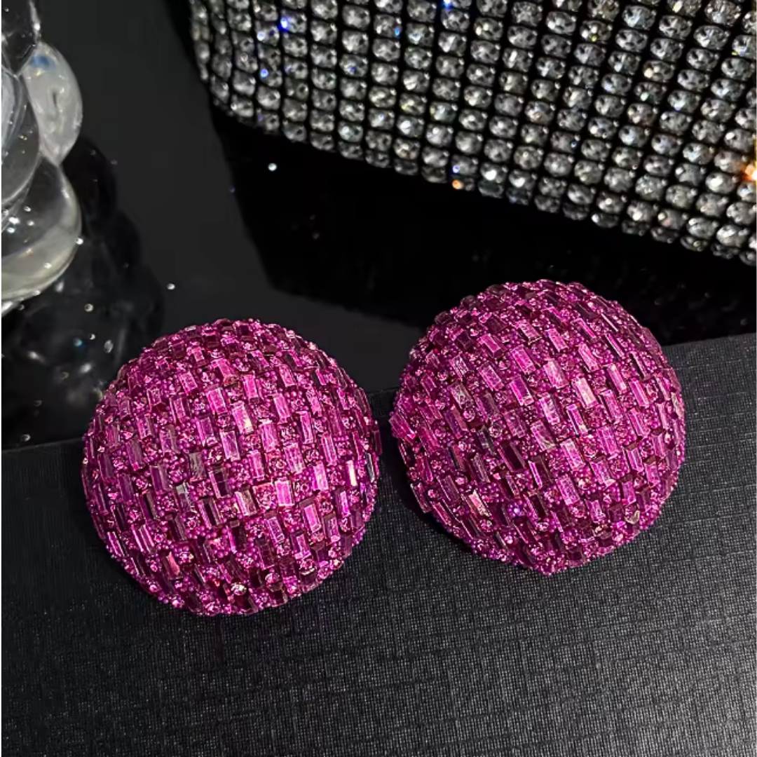 Pink disco ball statement earrings (small)
