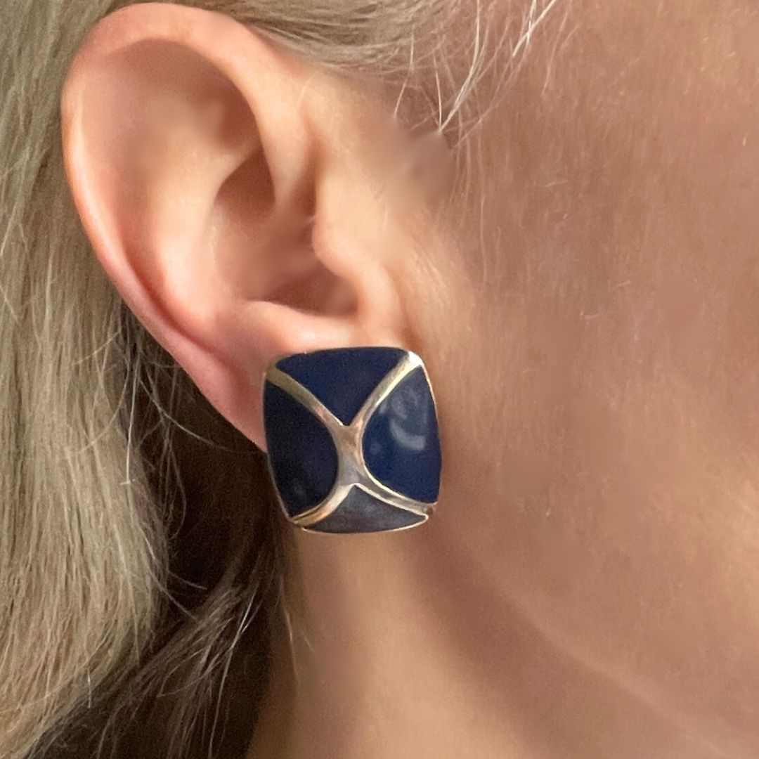 Gold & navy vintage clip-ons