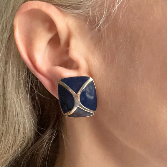 Gold & navy vintage clip-ons