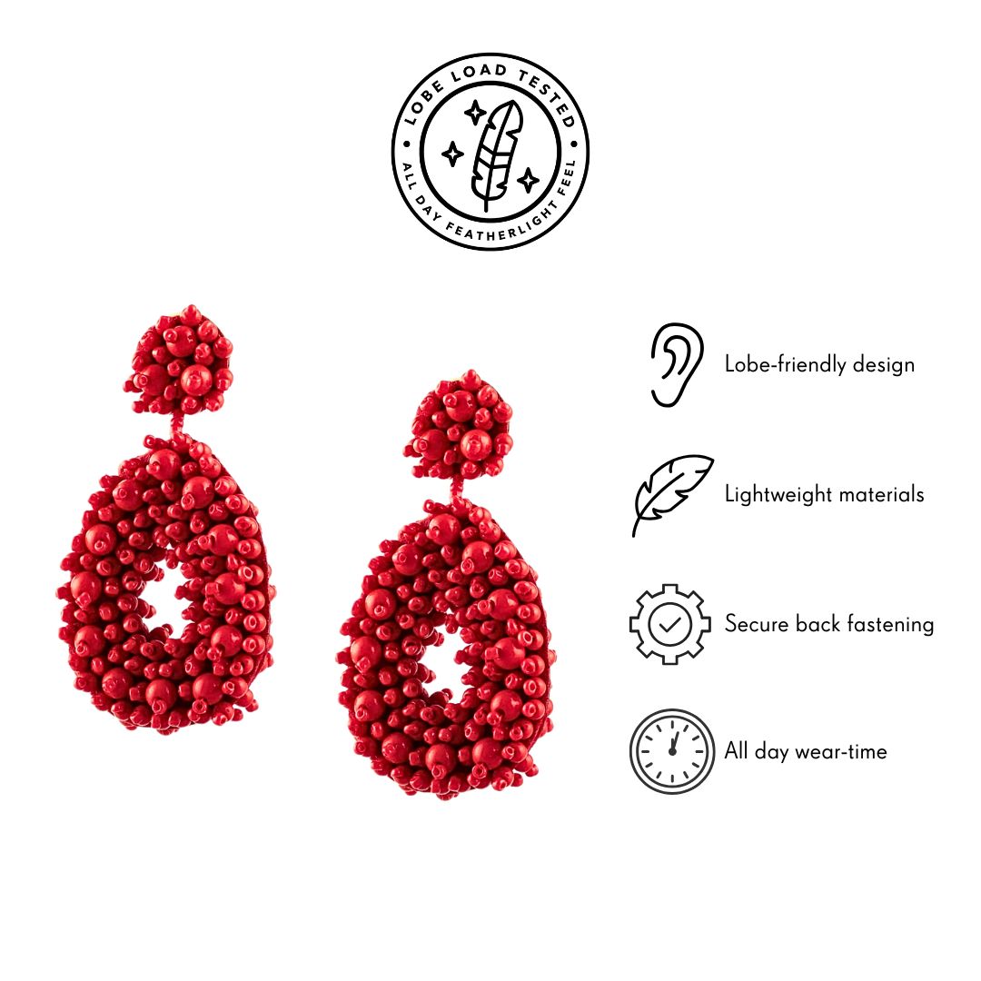 Red beaded statement earrings