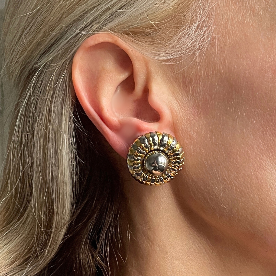 CARMELA vintage pewter and gold clip-ons