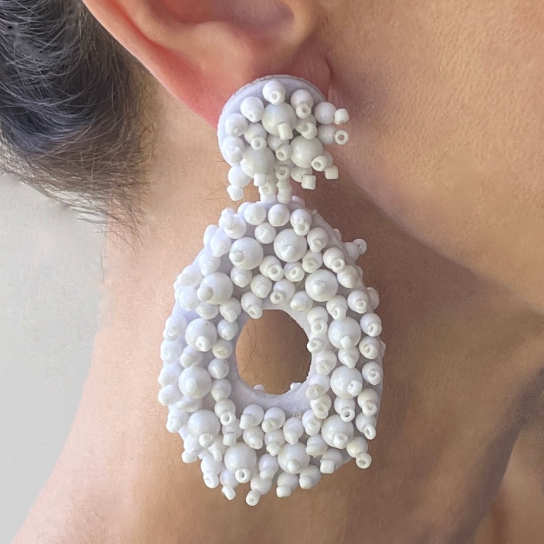 ANNIE white beaded maxi dangles