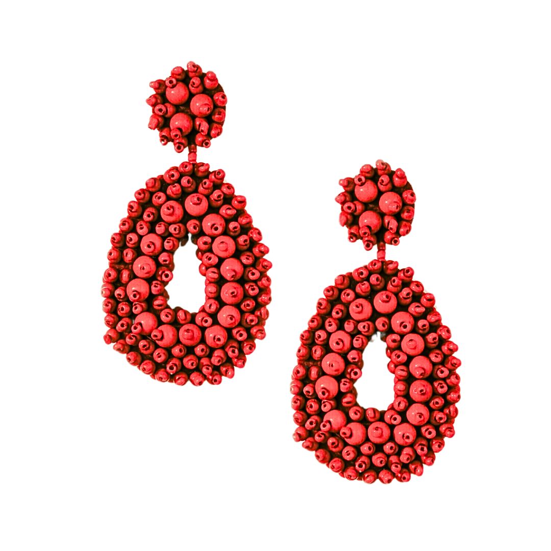 Red beaded statement earrings