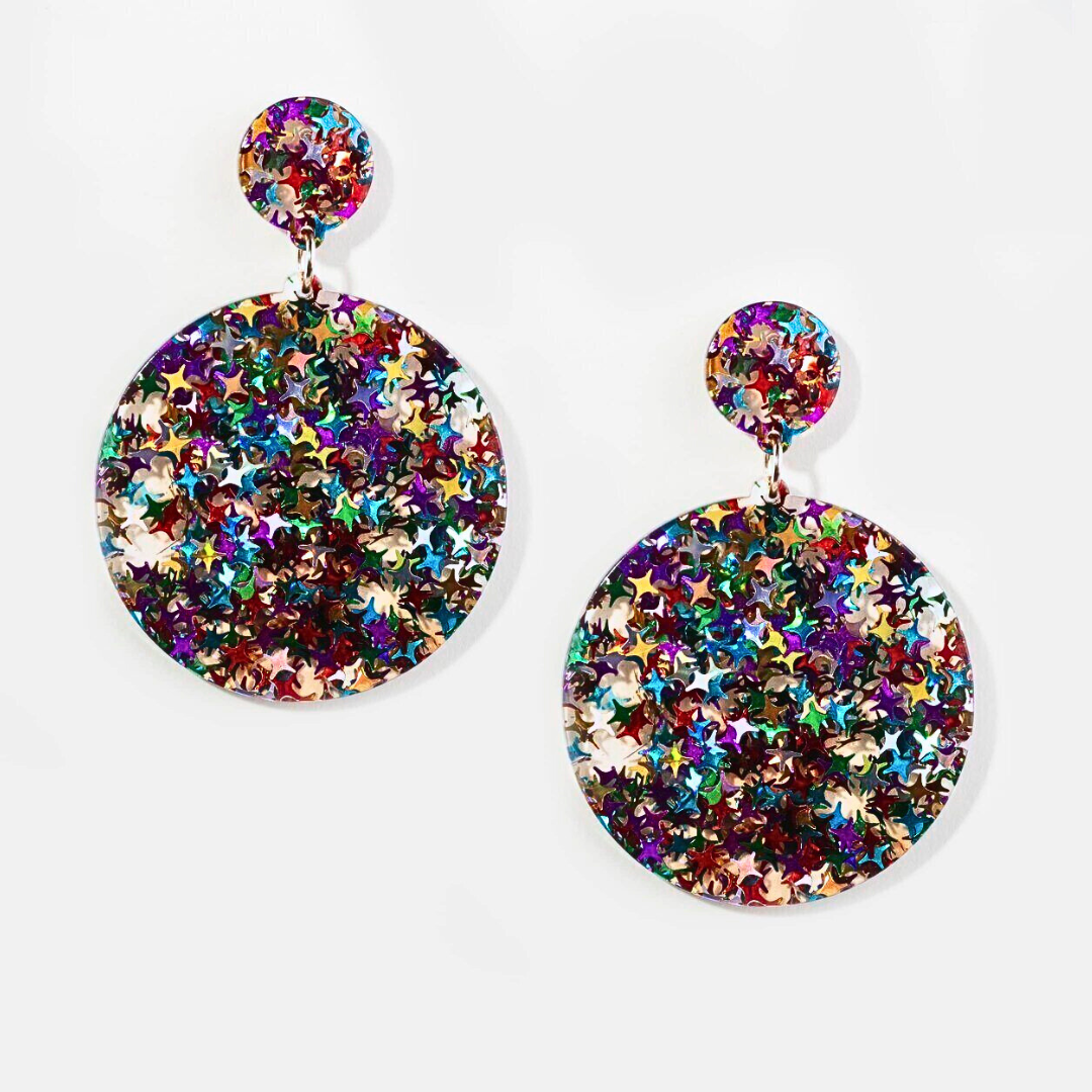 Multicolour disco dangle earrings