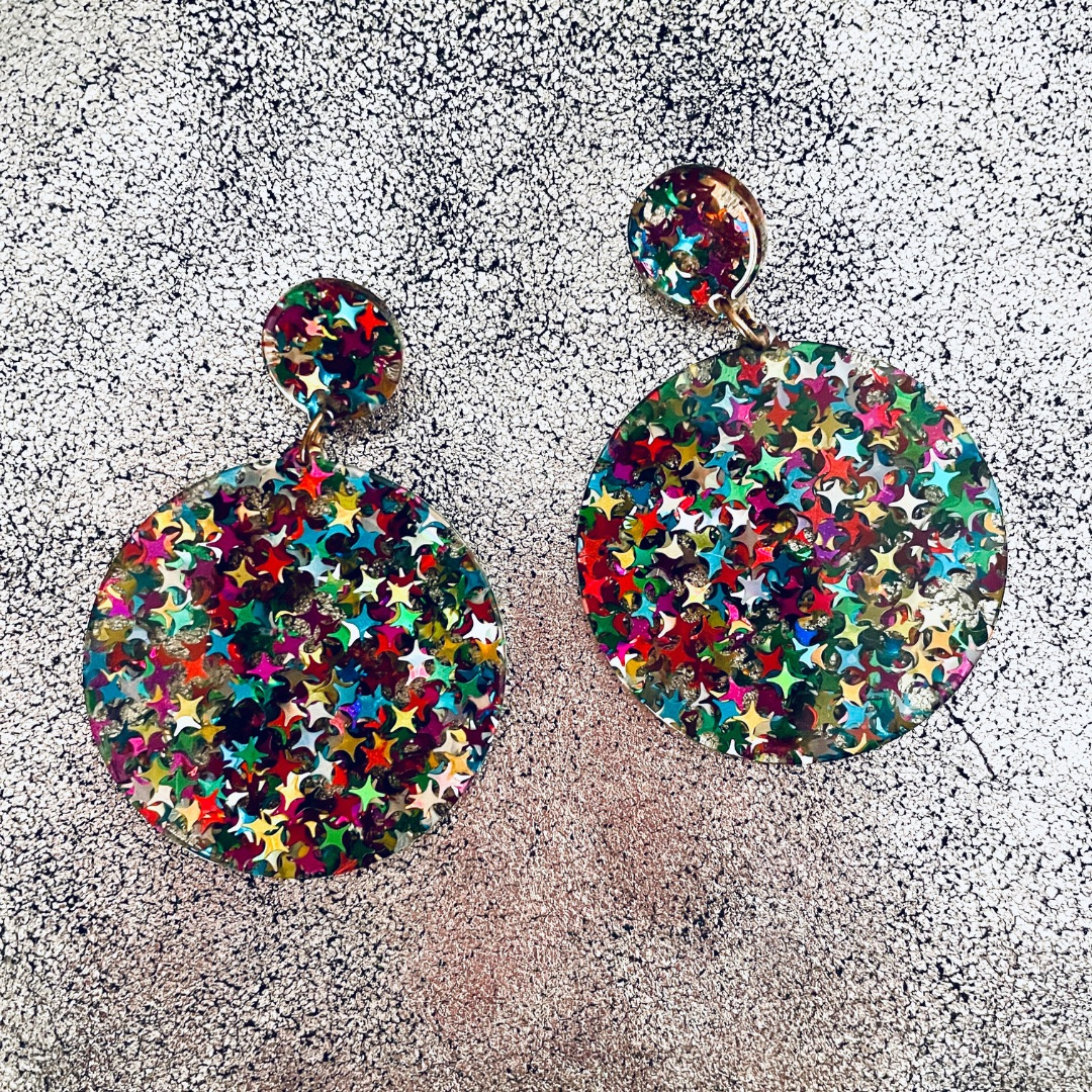 Multicolour disco dangle earrings