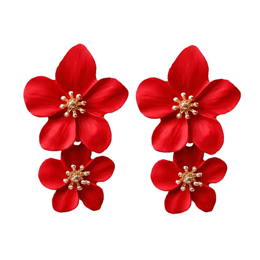 Red flower statement earrings