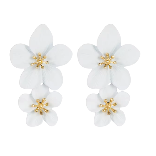 White flower statement earrings