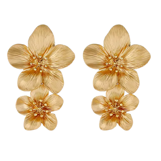 Gold flower statement earrings