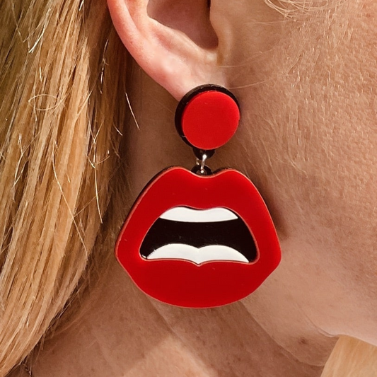 Red lips statement earrings