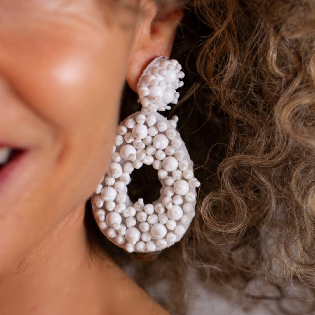 ANNIE white beaded maxi dangles