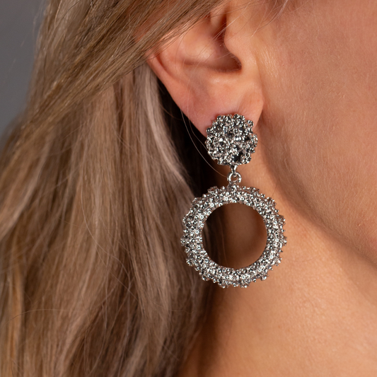 Silver hoop pendant earrings