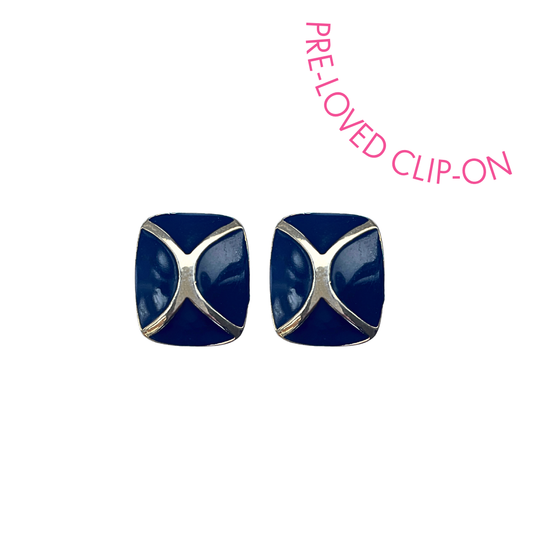 Gold & navy vintage clip-ons