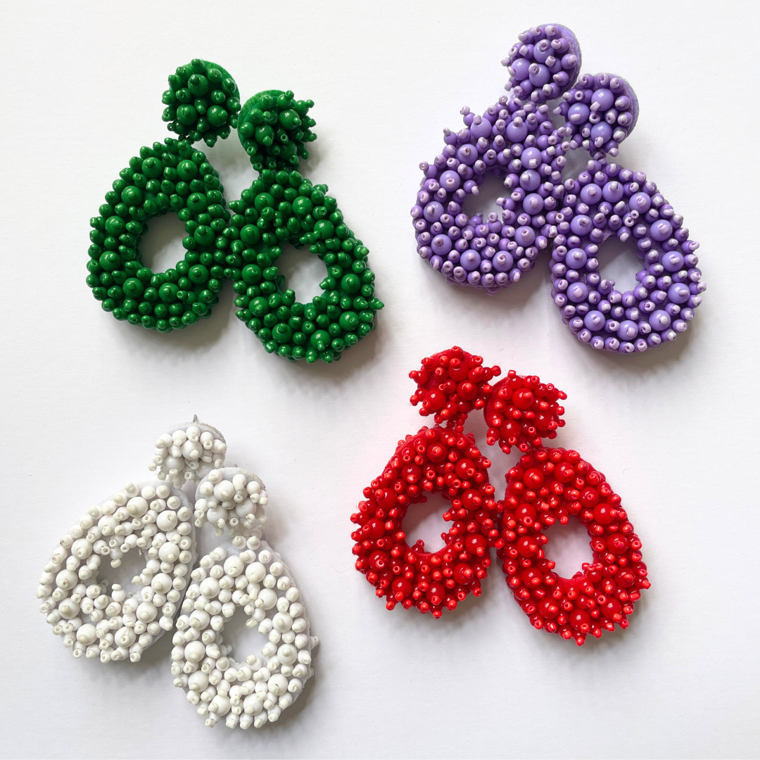Lilac beaded statement earrings