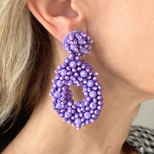 Lilac beaded statement earrings