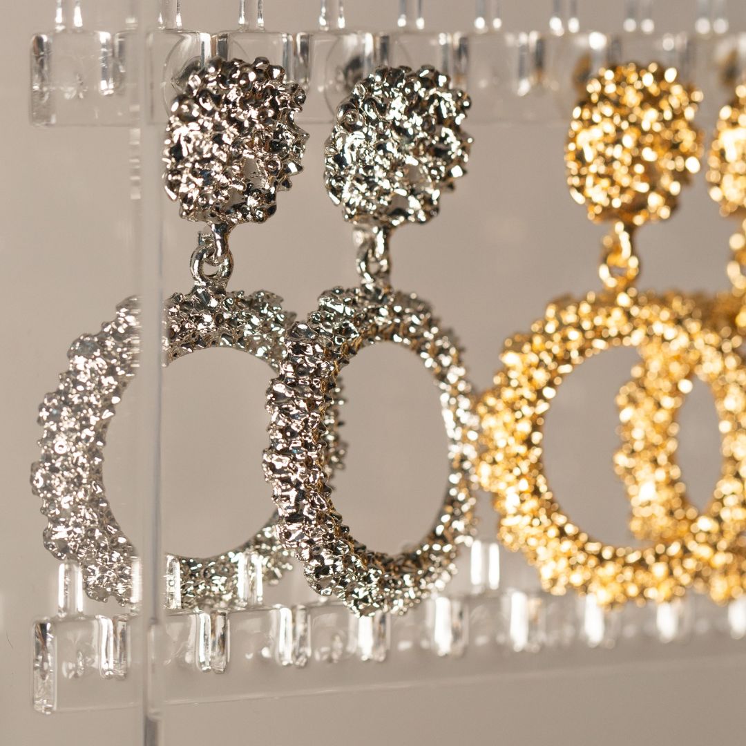 Silver hoop pendant earrings