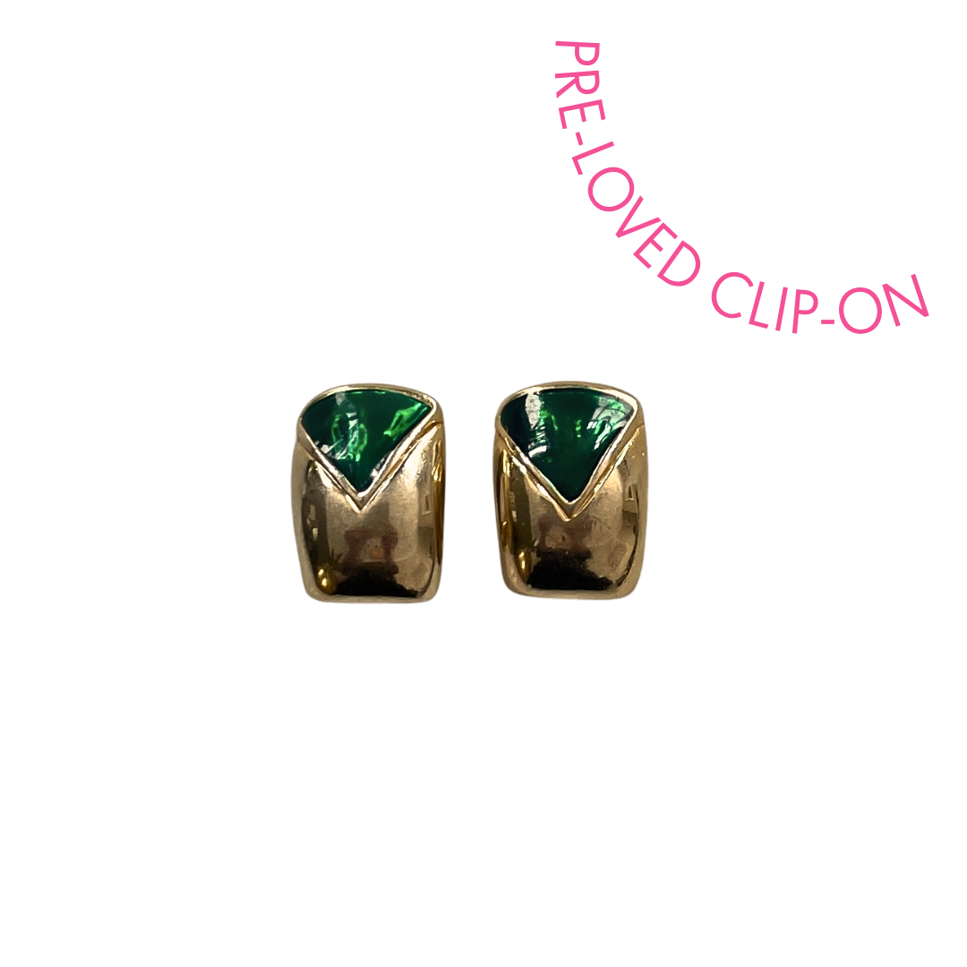 MITZI gold & green enamel clip-on earrings